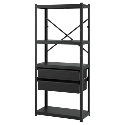 BROR shelving unit with drawers/shelves, black, 85x40x190 cm