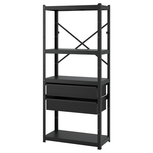 BROR shelving unit with drawers/shelves, black, 85x190x40 cm