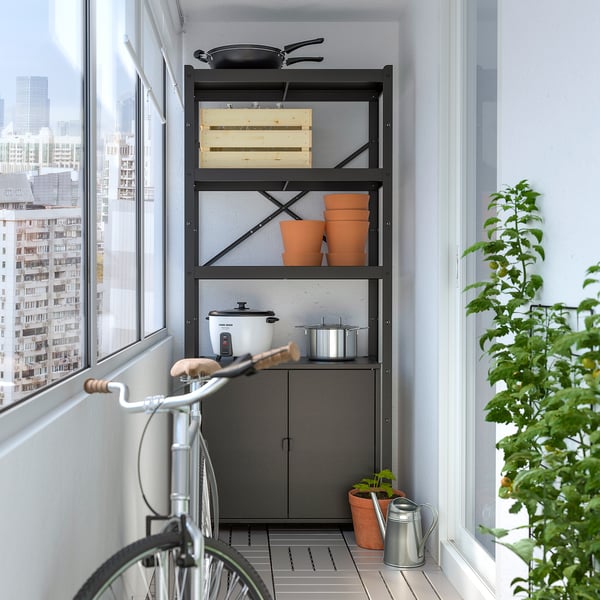 BROR shelving unit with cabinet, black, 85x40x190 cm