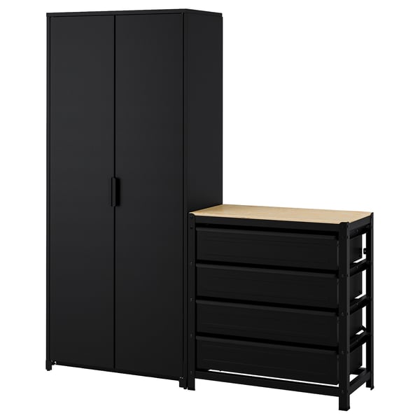 BROR shelving unit w cabinets/drawers, black, 170x40x191 cm