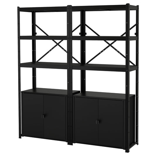 BROR shelving unit with cabinets, black, 170x190x40 cm