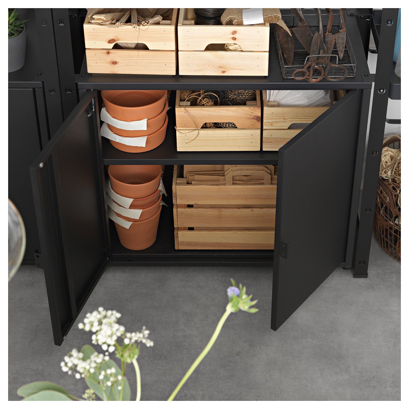 BROR shelving unit with cabinets, black, 170x190x40 cm