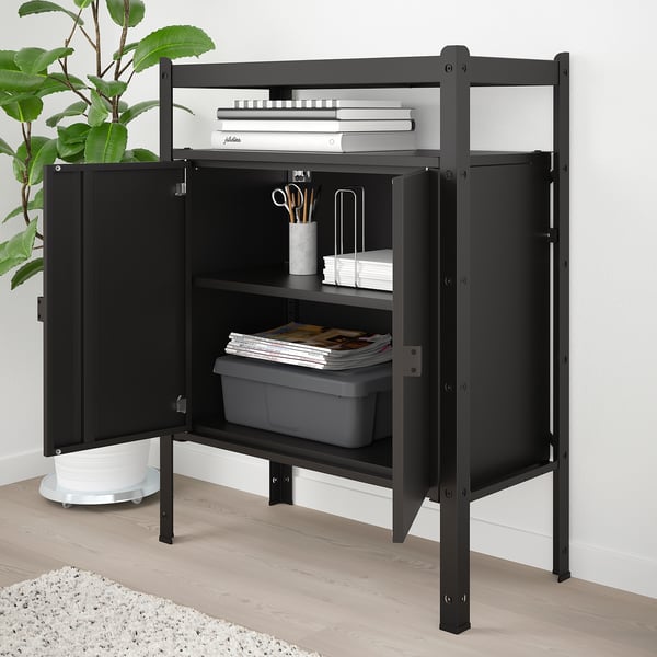 BROR - Shelving unit with cabinets, black , 85x40x110 cm