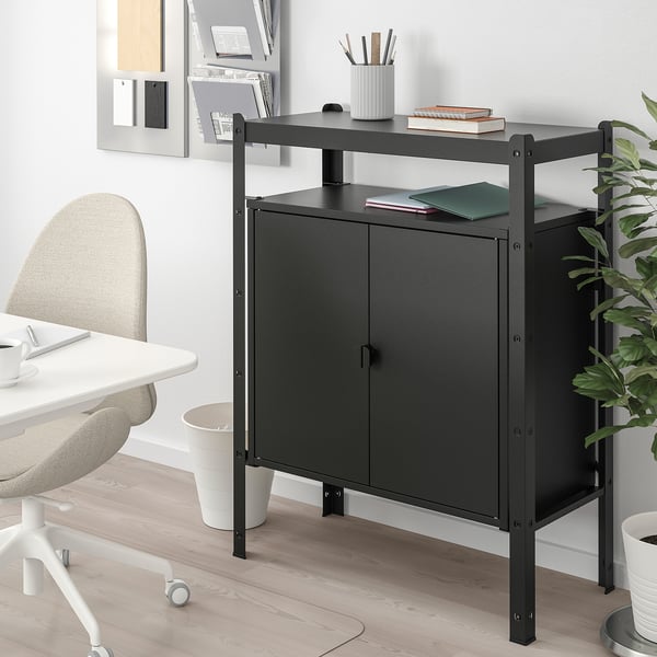 BROR shelving unit with cabinets, black, 85x40x110 cm