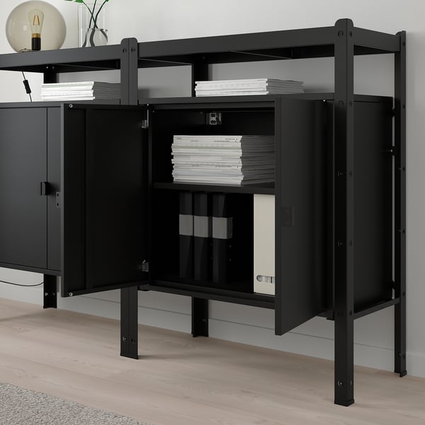 BROR - Shelving unit with cabinets, black , 170x40x110 cm