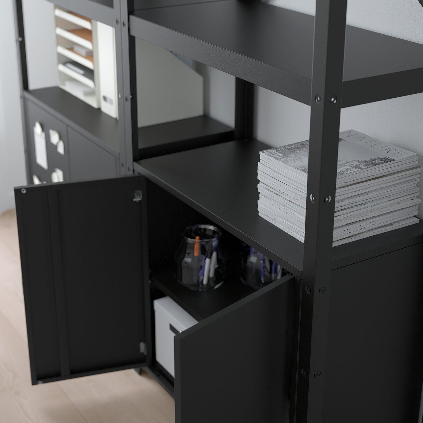 BROR shelving unit with cabinets, black, 170x190x40 cm