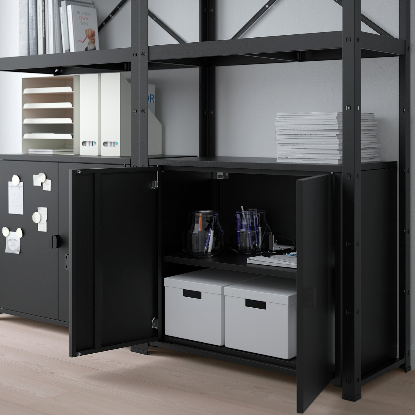 BROR shelving unit with cabinets, black, 170x190x40 cm