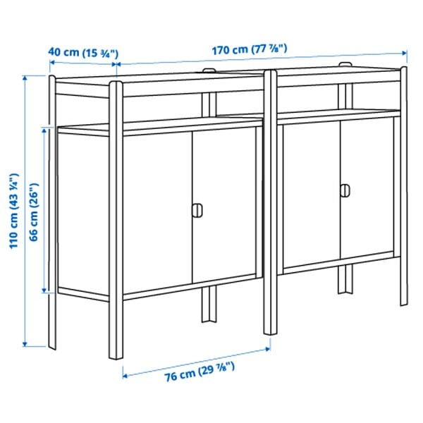 Ikea BROR - Shelving unit with cabinets, black , 170x40x110 cm