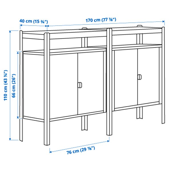 BROR - Shelving unit with cabinets, black , 170x40x110 cm