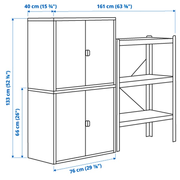BROR shelving unit with cabinets, 161x40x133 cm