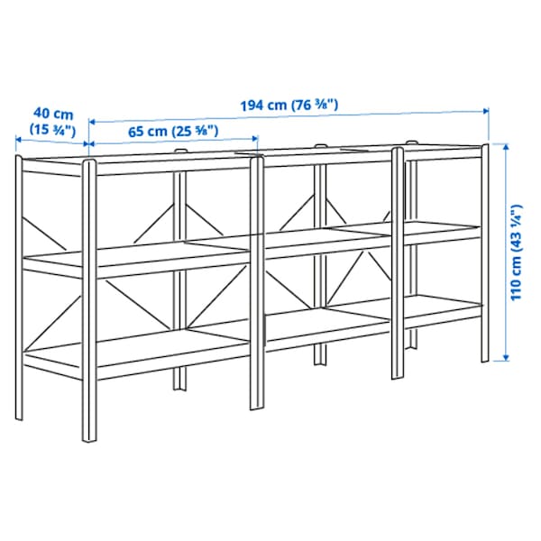 BROR Shelf - black/wood 194x40x110 cm , 194x40x110 cm