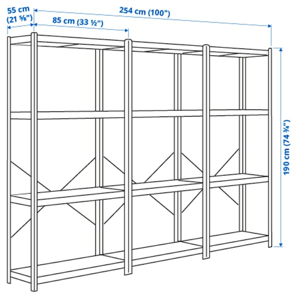 BROR Shelf - black/wood 254x55x190 cm , 254x55x190 cm