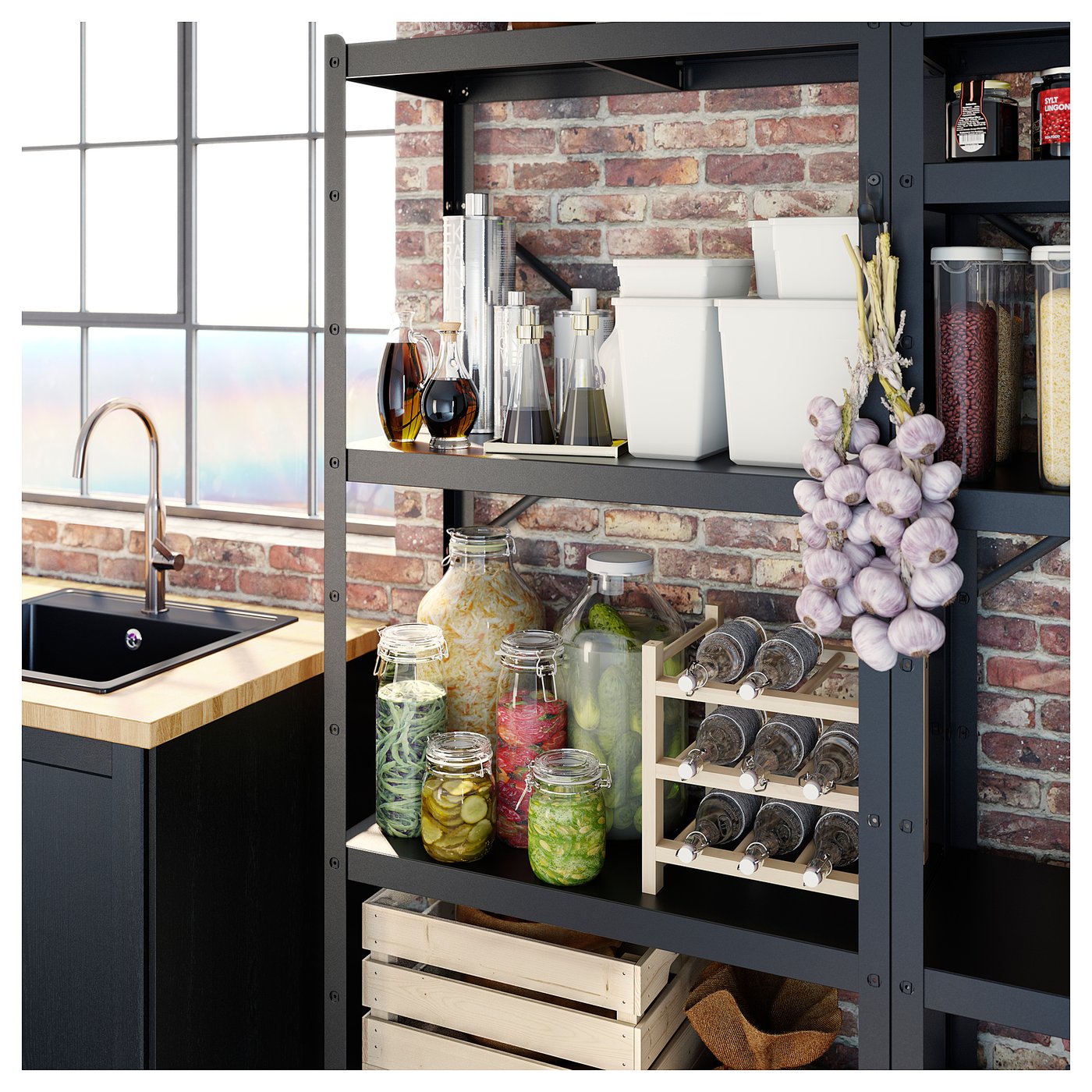 BROR shelving unit, black, 234x55x190 cm