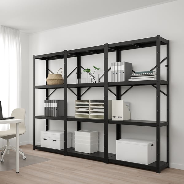 BROR - BROR Shelving unit, black, 254x40x190 cm