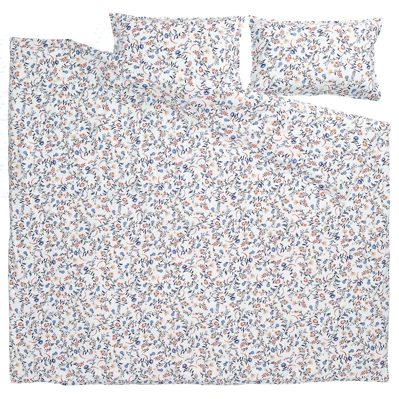 BRUDKRUSBÄR duvet cover and 2 pillowcases, white multicolour/floral pattern, 240x220/50x80 cm