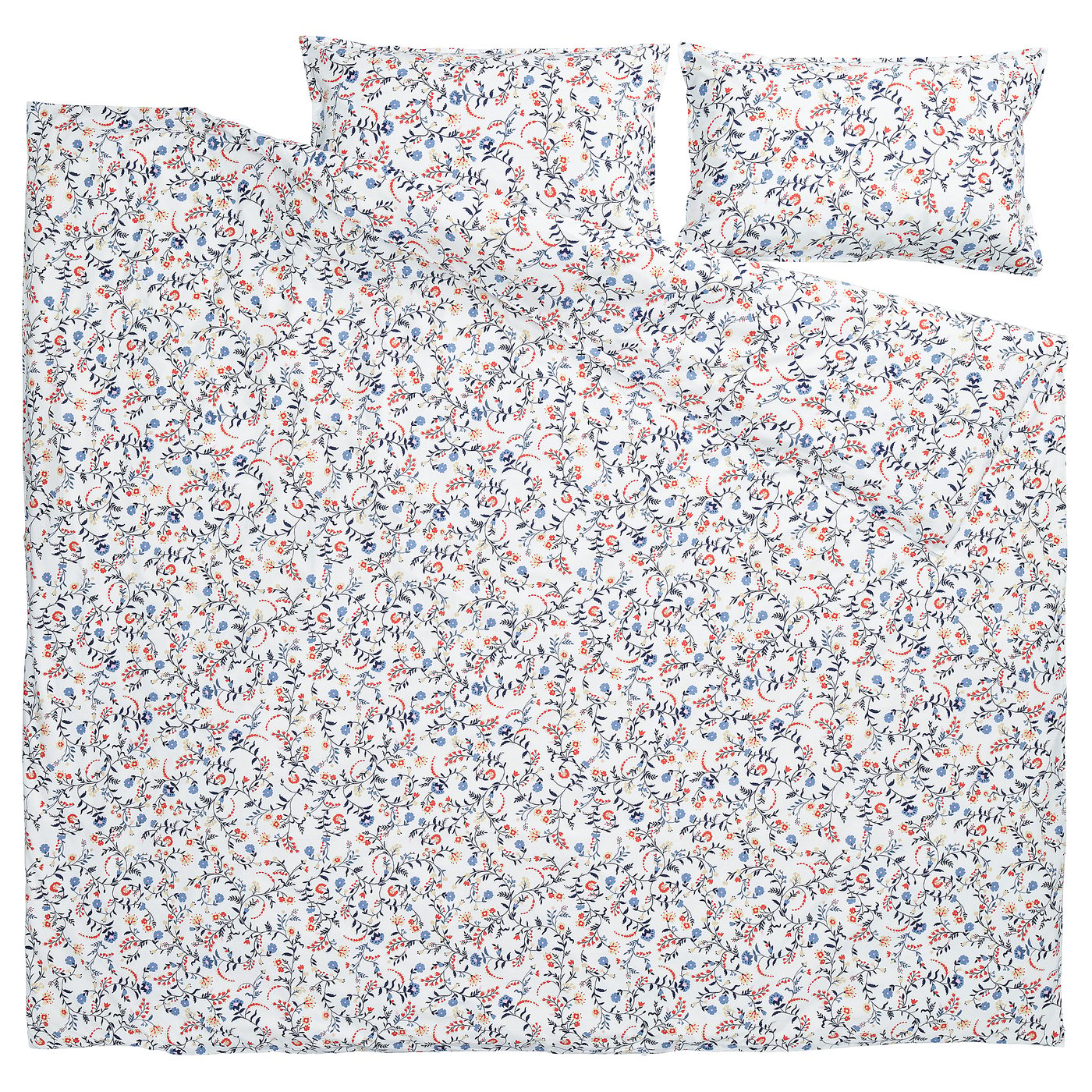 BRUDKRUSBÄR duvet cover and 2 pillowcases, white multicolour/floral pattern, 240x220/50x80 cm