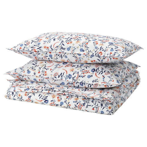 BRUDKRUSBÄR duvet cover and 2 pillowcases, white multicolour/floral pattern, 240x220/50x80 cm