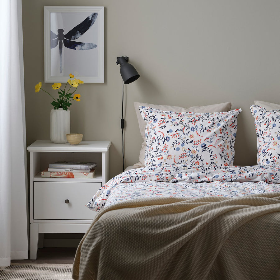 BRUDKRUSBÄR duvet cover and 2 pillowcases, white multicolour/floral pattern, 240x220/50x80 cm