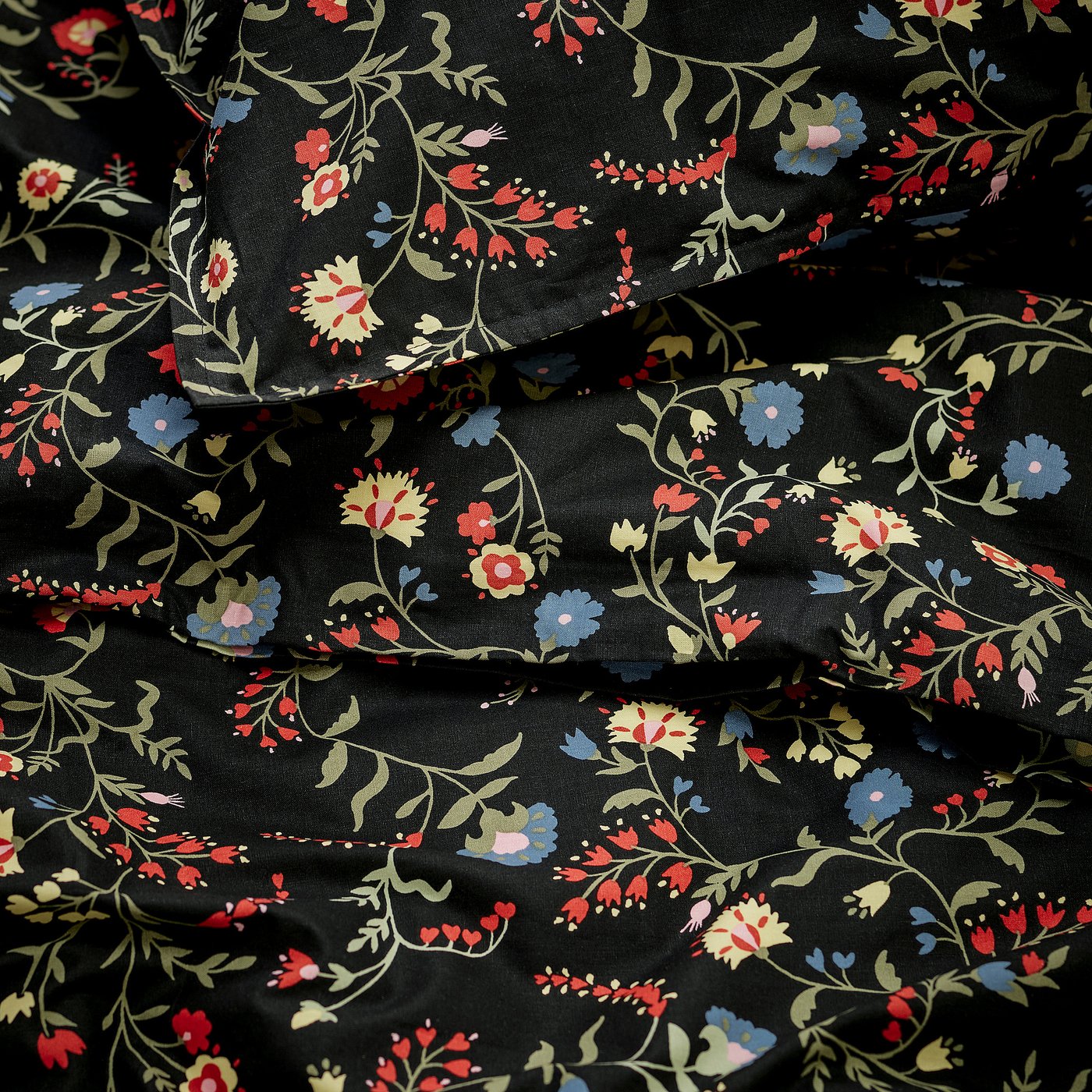 BRUDKRUSBÄR duvet cover and 2 pillowcases, black multicolour/floral pattern, 240x220/50x80 cm