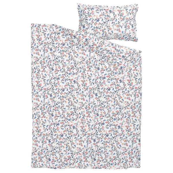 BRUDKRUSBÄR duvet cover and pillowcase, white multicolour/floral pattern, 150x200/50x80 cm