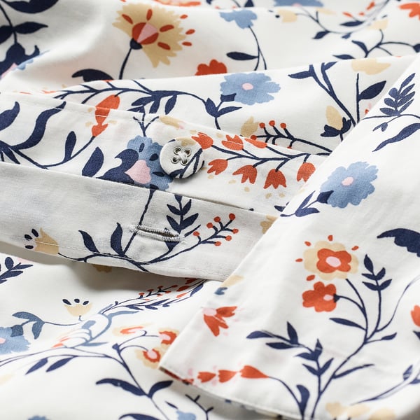 BRUDKRUSBÄR comforter cover and pillowcase, white patterned/floral pattern, 150x200/50x80 cm