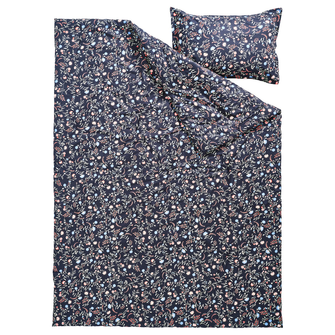 BRUDKRUSBÄR comforter set, black/floral pattern, 150x200/50x80 cm