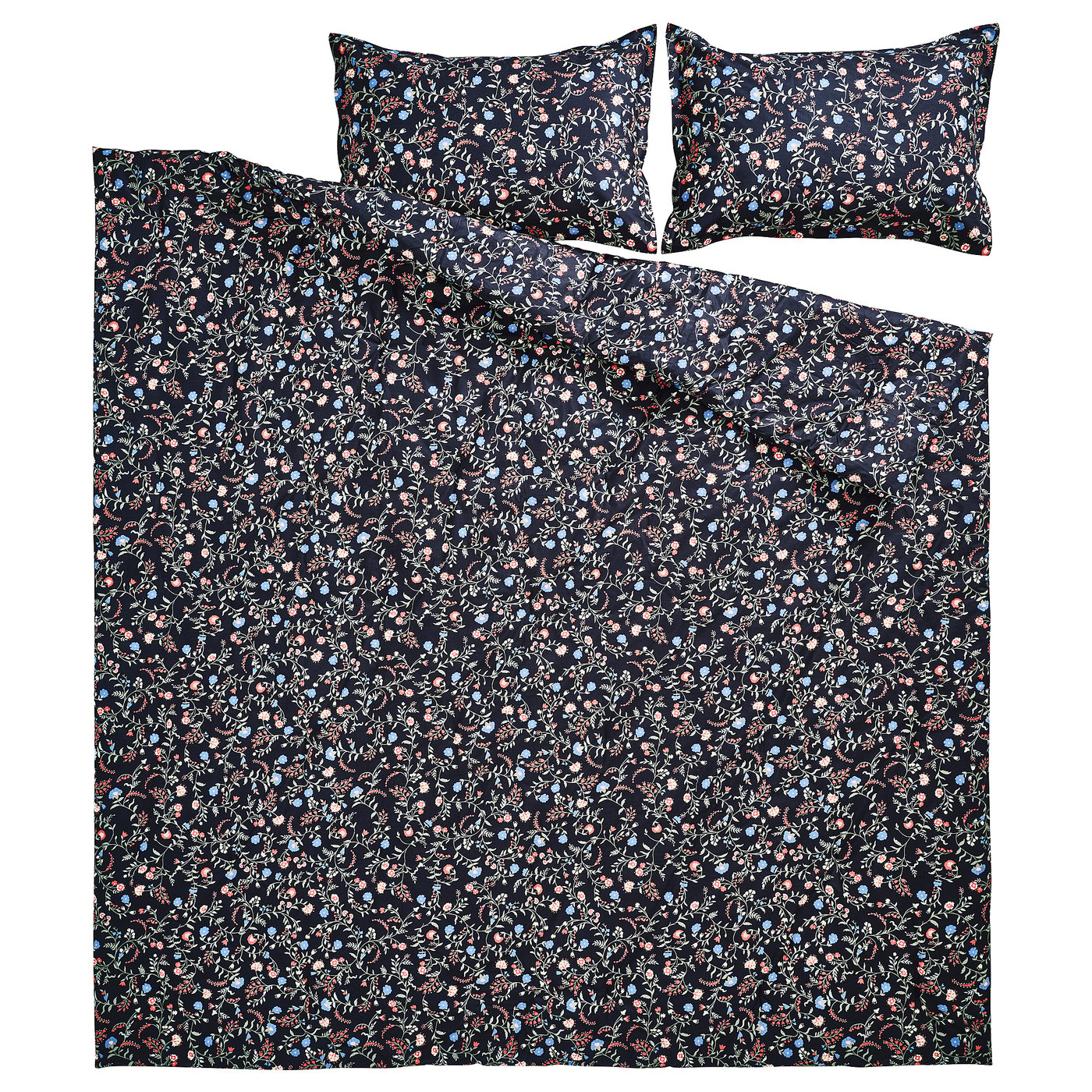 BRUDKRUSBÄR comforter set, black/floral pattern, 240x220/50x80 cm
