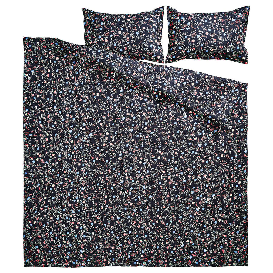 BRUDKRUSBÄR comforter set, black/floral pattern, 240x220/50x80 cm