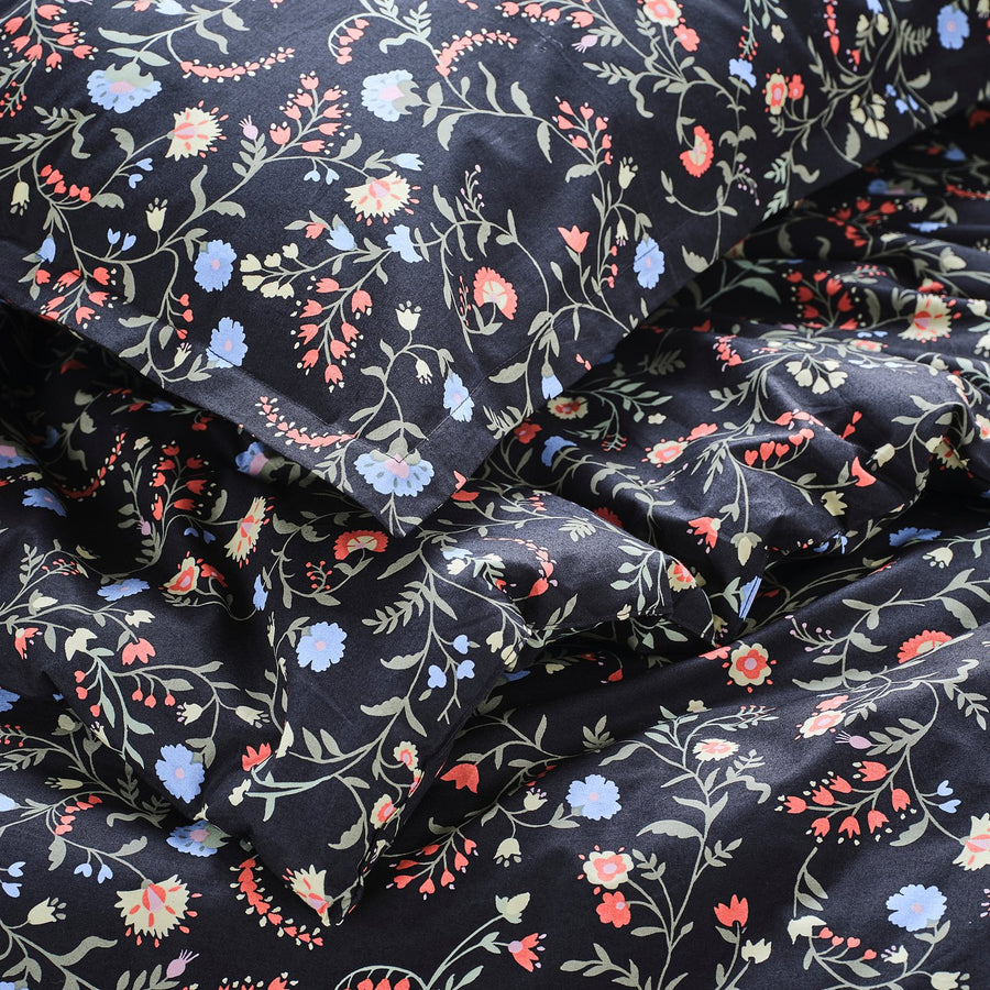 BRUDKRUSBÄR comforter set, black/floral pattern, 150x200/50x80 cm