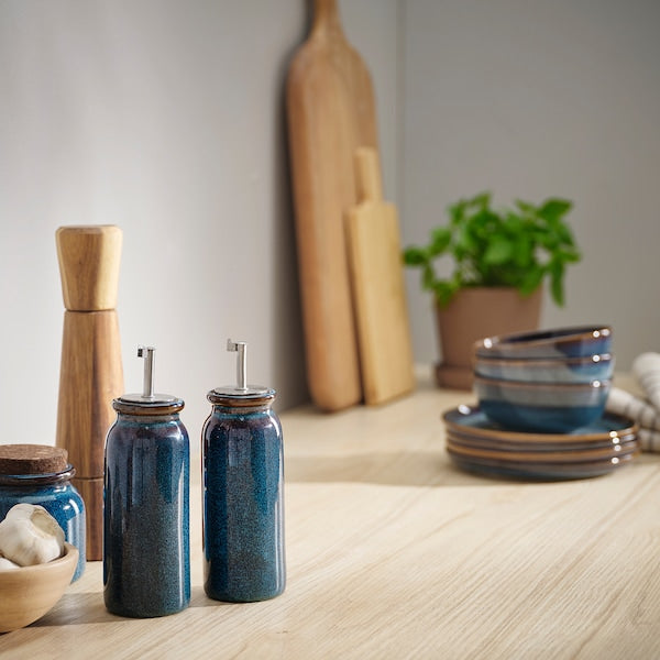 BRUGDHAJ oil/vinegar bottle, blue, 19 cm