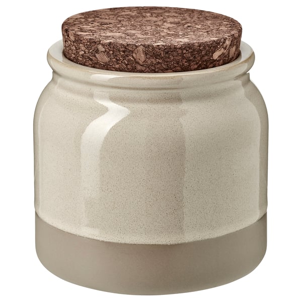 BRUGDHAJ jar with lid, beige, 1 l