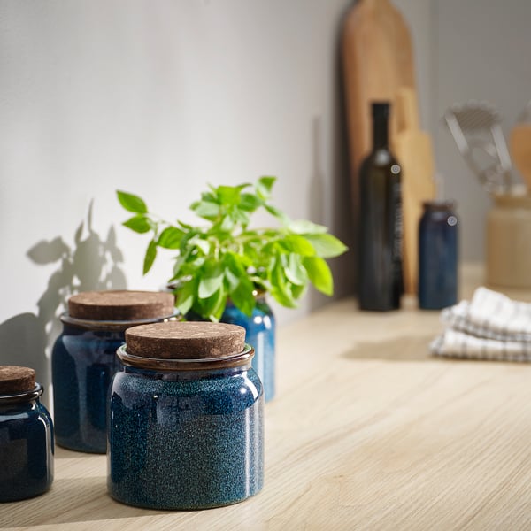 BRUGDHAJ jar with lid, blue, 1 l