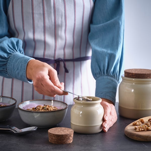 BRUGDHAJ - Jar with lid, beige, 0.3 l