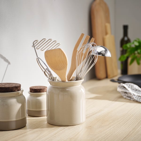 BRUGDHAJ utensil holder, beige, 15 cm