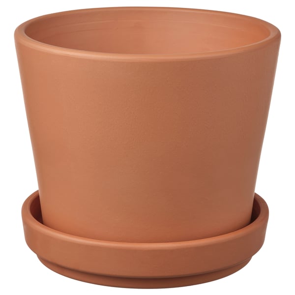 BRUNBÄR plant pot with saucer, outdoor terracotta, 12 cm