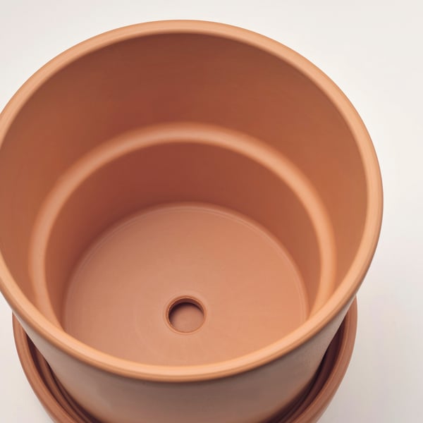 BRUNBÄR plant pot with saucer, outdoor terracotta, 12 cm