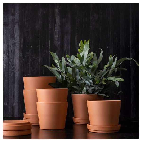 BRUNBÄR plant pot with saucer, outdoor terracotta, 12 cm