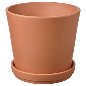 BRUNBÄR plant pot with saucer, outdoor terracotta, 28 cm
