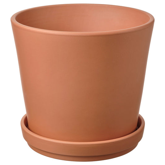 BRUNBÄR plant pot with saucer, outdoor terracotta, 28 cm