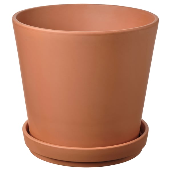 BRUNBÄR plant pot with saucer, outdoor terracotta, 32 cm