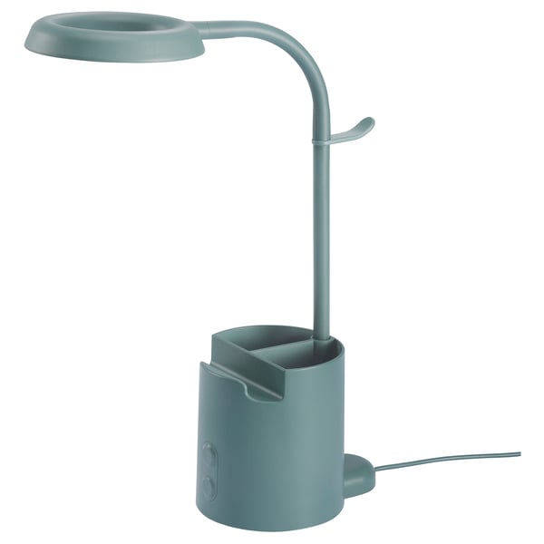BRUNBÅGE LED work lamp, with storage dimmable/turquoise, 10x30 cm