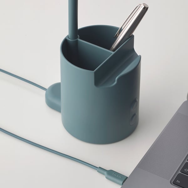 BRUNBÅGE LED work lamp, with storage dimmable/turquoise, 10x30 cm