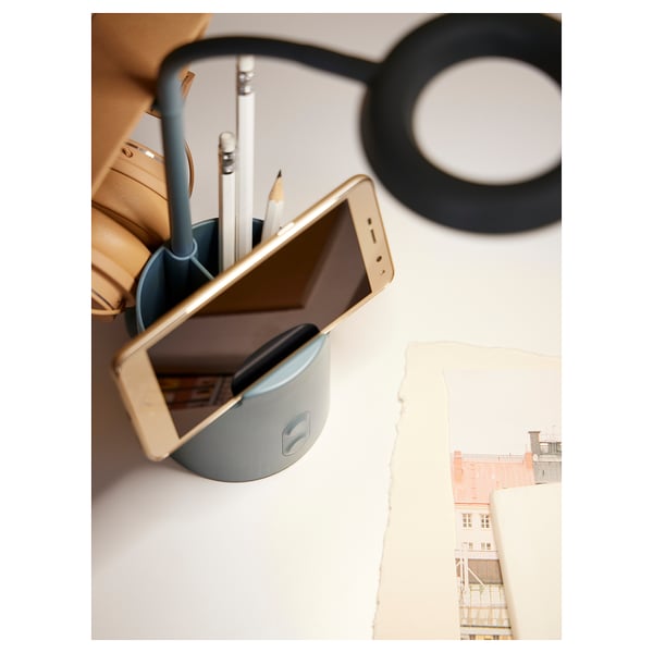 BRUNBÅGE LED work lamp, with storage dimmable/turquoise, 10x30 cm