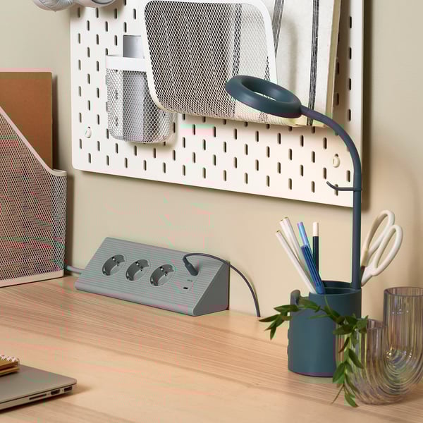 BRUNBÅGE LED work lamp, with storage dimmable/turquoise, 10x30 cm