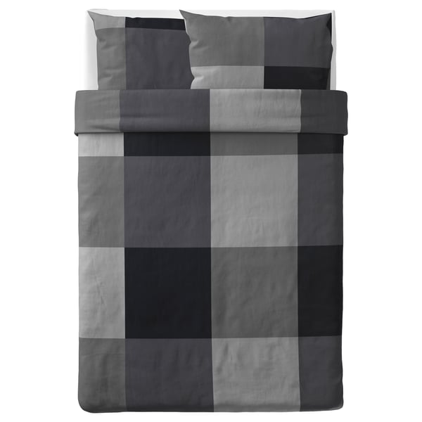 BRUNKRISSLA duvet cover and 2 pillowcases, black, 200x200/50x80 cm