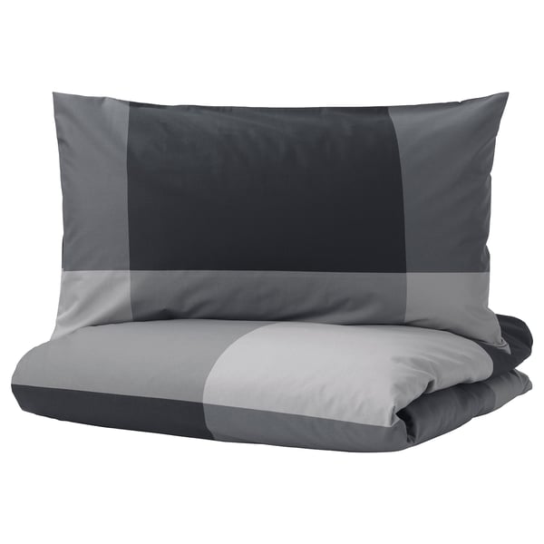 BRUNKRISSLA duvet cover and 2 pillowcases, black, 240x220/50x80 cm