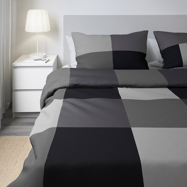 BRUNKRISSLA - Duvet cover and 2 pillowcases, black, 200x200/50x80 cm