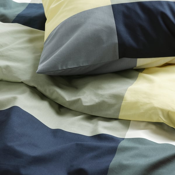 BRUNKRISSLA duvet cover and 2 pillowcases, green/multicolour, 240x220/50x80 cm