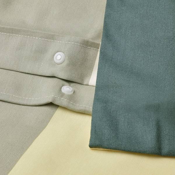 BRUNKRISSLA duvet cover and 2 pillowcases, green/multicolour, 200x200/50x80 cm