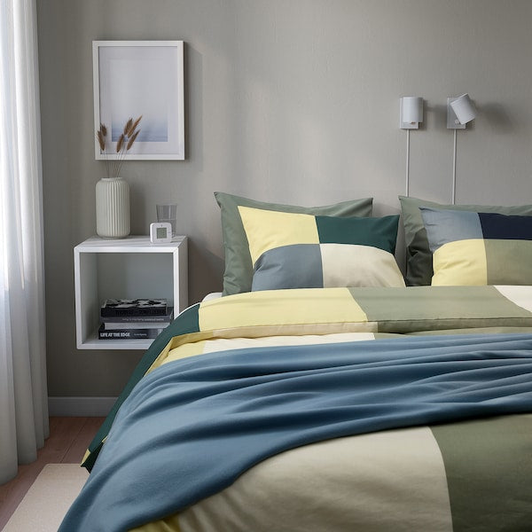 BRUNKRISSLA duvet cover and 2 pillowcases, green/multicolour, 200x200/50x80 cm
